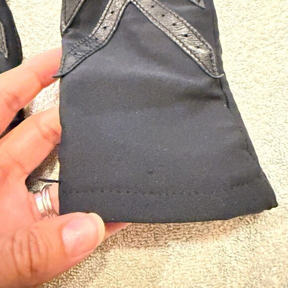 Vtg Isotoner Black Nylon Leather Driving Gloves Classic Wrist Luxury Aris 115 OS - Picture 2 of 4